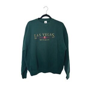 Vintage 90s Fruit of the Loom Las Vegas Nevada Embroidered Sweater Green
